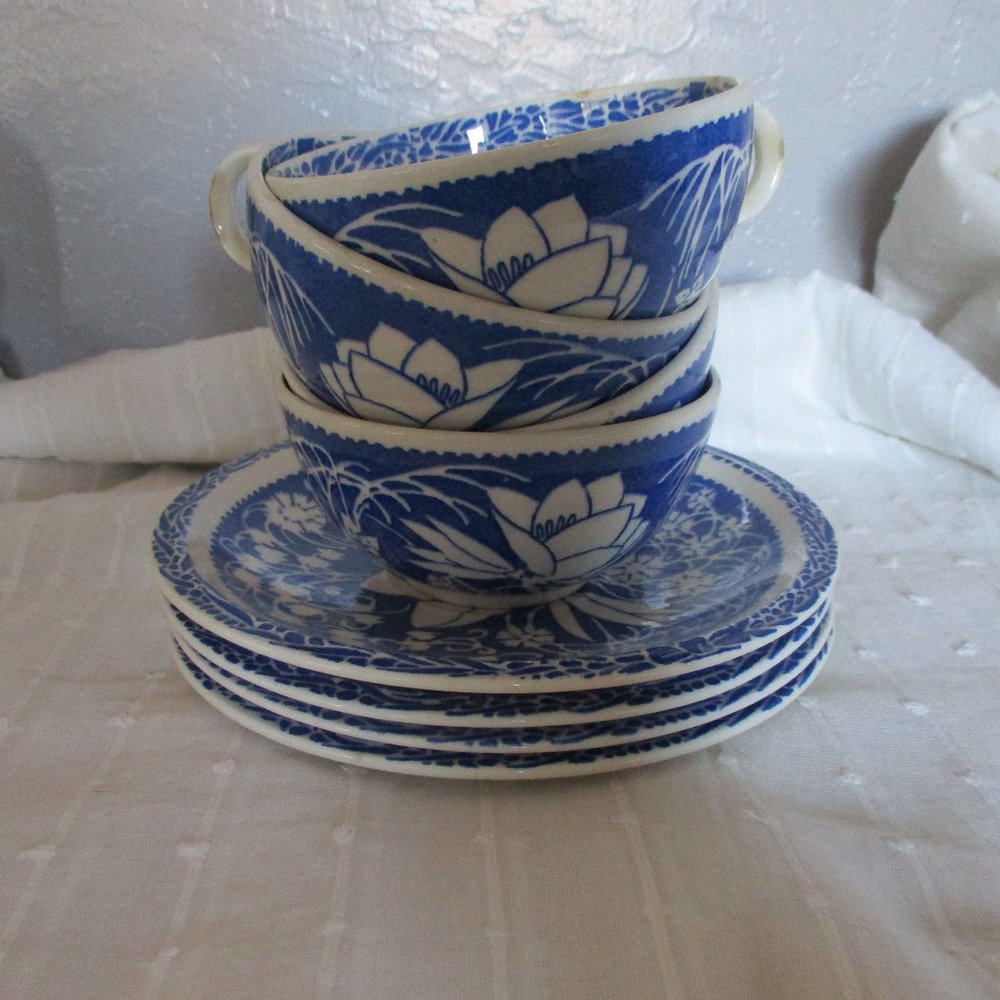 1940s Hawaiian Flowers cup & saucers / set of 4
